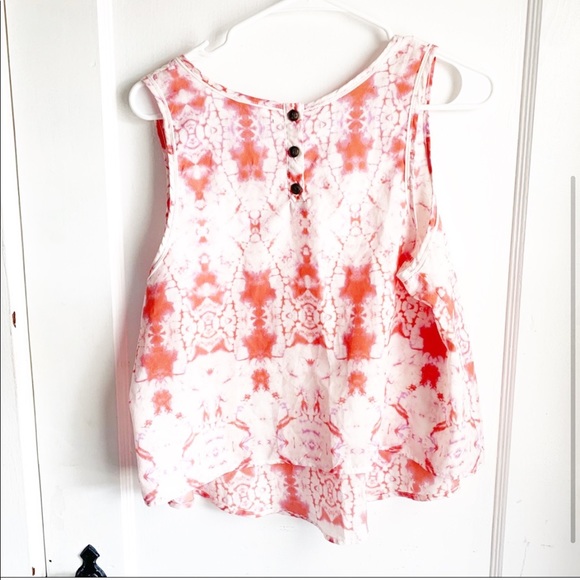 LUSH Cropped Tie Dye Pink Tank Back Buttons Semi Sheer Scoop Neck Size Medium - Picture 2 of 4